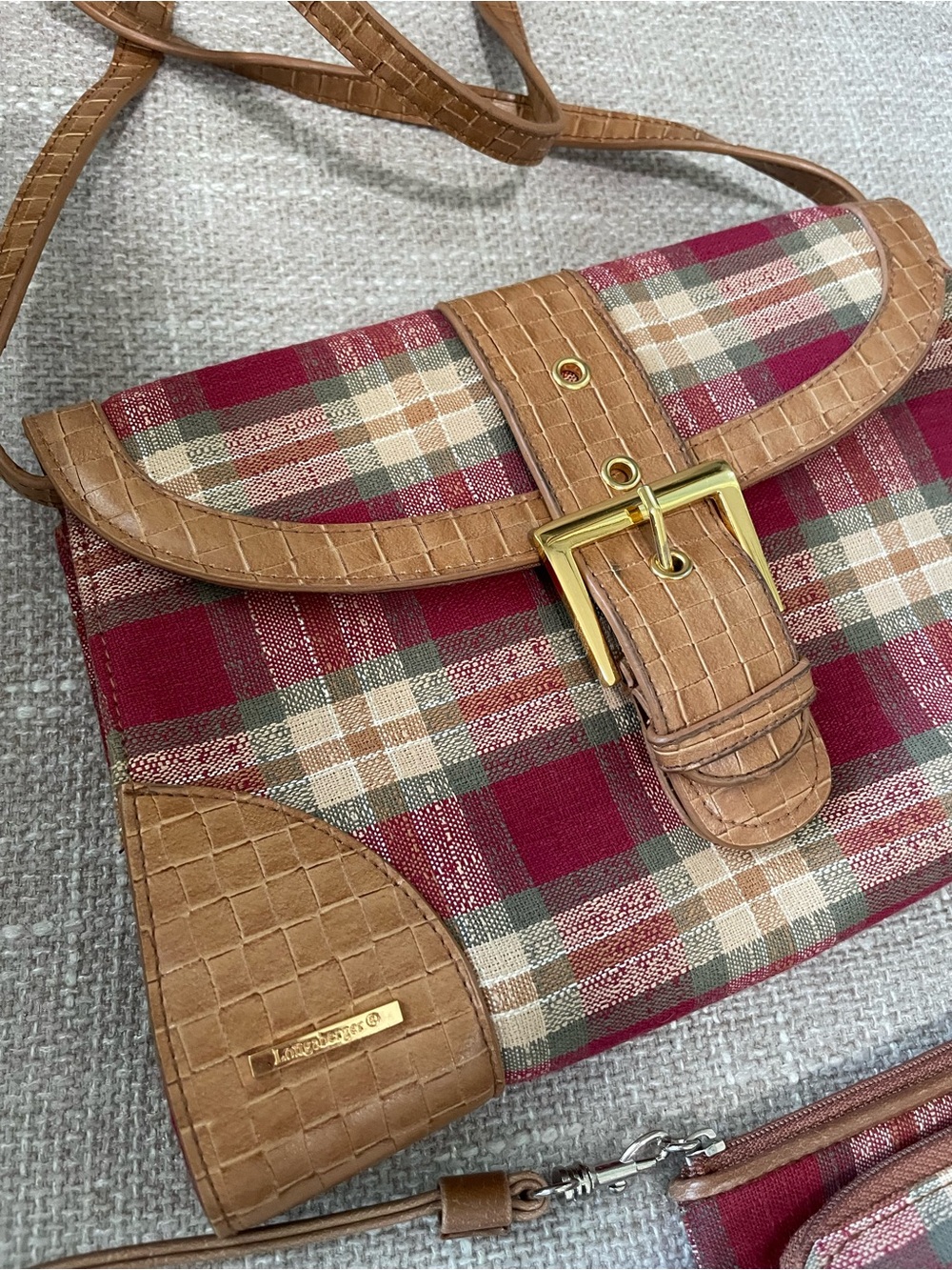 Vintage Longaberger Homestead Plaid Crossbody/Basket Weave Leather w/Wristlet - Picture 2 of 13